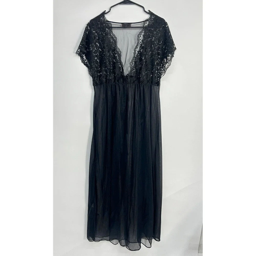 Vintage Sheer Lace Long Robe Petite Small Black Goth Romantic Noir Boudoir Layer